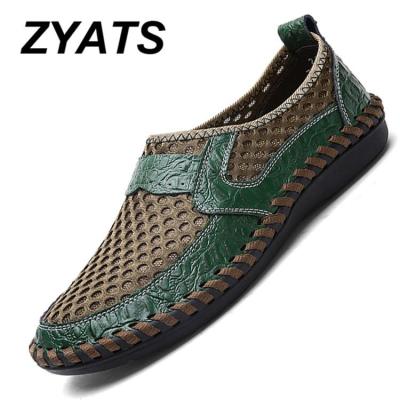ZYATS รองเท้าตาข่ายผู้ชายแบบลำลองใหม่รองเท้าโลฟเฟอร์หนังวัวระบายอากาศสำหรับฤดูร้อนสไตล์ยุโรปรองเท้าเสริมส้นหนาไซส์ใหญ่38-48