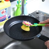 Kitchen Dishwashing Brush Sink Stove Cleaning Brush Purple Flower Long Handle Dishwashing Brush Household Dishwashing Brush