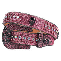 Western Skull Belt Men Women Rhinestone Belt Diamond Pin Buckle Studded Belts Ceinture Femme Cinto De Strass Cowboy Cowgirl Jean