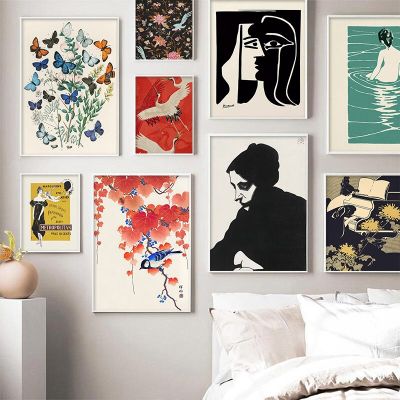 สไตล์ญี่ปุ่น Picasso นกเครนคานากาว่าผ้าใบโปสเตอร์และภาพพิมพ์บทคัดย่อผนังศิลปะจิตรกรรมฝาผนังรูปภาพสำหรับห้องนอนตกแต่งใหม่