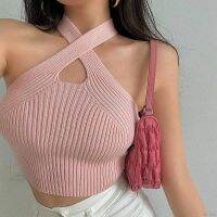 Knitted Top Womens Solid Halter Hollow Out Slim y Exposure Navel Camisole Tank Tops