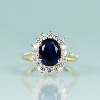 Gems Beauty Princess Diana Inspired Statement Engagement Ring 14K Gold Filled Sterling Silver Lab Blue Sapphire Birthstone Ring