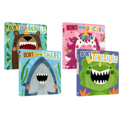 Original English don T feed the animals / Dinosaurs / shark / Unicorn 4 volumes of Animal Dinosaur paperboard hole Book touch Book Young English rhythm enlightenment