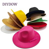 【YF】 Simple and Classic Fedora Jazz Hat Mens Womens Felt British Retro Colorful Ribbon Accessories