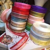 16mm ริบบิ้น ผ้าแก้ว ขอบทอง 2 เส้น Ribbon for diy ขนาดเส้นเล็ก กว้าง 16 มิล เส้นเล็ก (แบ่งตัดจากม้วน จำนวน 1 เส้น)