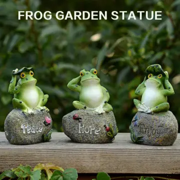 Frog Statue Figurine Frog Sitting On Stone Drinking Coffee Sculpture Home  Decor