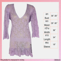 USED - Sheer Purple Ruffle Lace Top | เสื้อแขนยาวสีม่วง เสื้อลูกไม้ เสื้อซีทรู ลายดอก ลูกไม้ คอวี ระบาย สายฝอ มือสอง