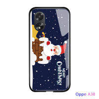 เคสใส่โทรศัพท์สำหรับ OPPO A18 A38กันกระแทกซานตาคลอสเคสโทรศัพท์คริสต์มาสเนอร์เอลก์คริสต์มาสกวางมนุษย์หิมะปลอกกระจกเทมเปอร์ฝาครอบป้องกัน