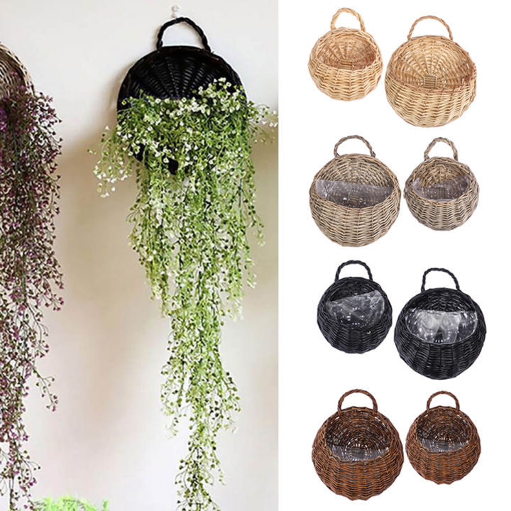 wall-hanging-handmade-wicker-rattan-flower-basket-green-vine-pot-planter-hanging-vase-container-wall-plant-basket-for-garden