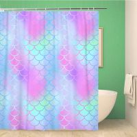 Topyee Shower Curtain Magic Mermaid Tail Fish Scale for Beach Party Summer 66x72 Inches Waterproof Polymer Bathroom Decor Curtain Set with Hooks