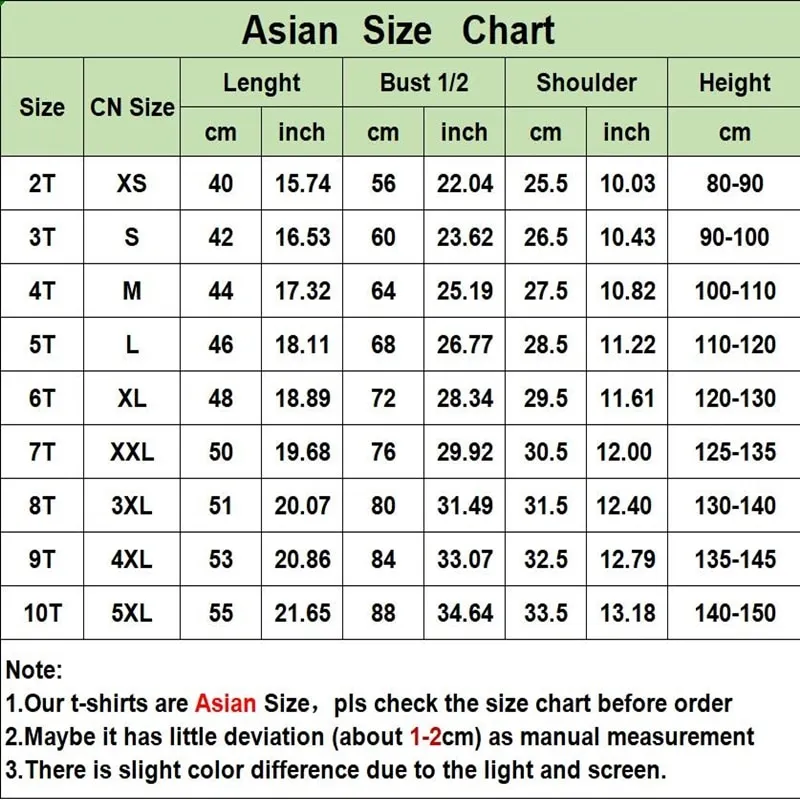 Asian children's deals size chart