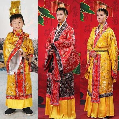 เครื่องแต่งกายเด็กชุด Hanfu จีนบุรุษจักรพรรดิ King เวทีเสื้อผ้าเครื่องแต่งกายชุดถังเด็กเสื้อคลุม + หมวกชุด TL451