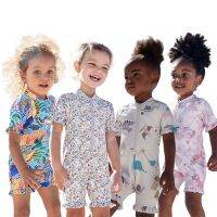 [Free ship] Childrens swimsuit 2023 cross-border new ins girls one-piece printed childrens short-sleeved hot spring