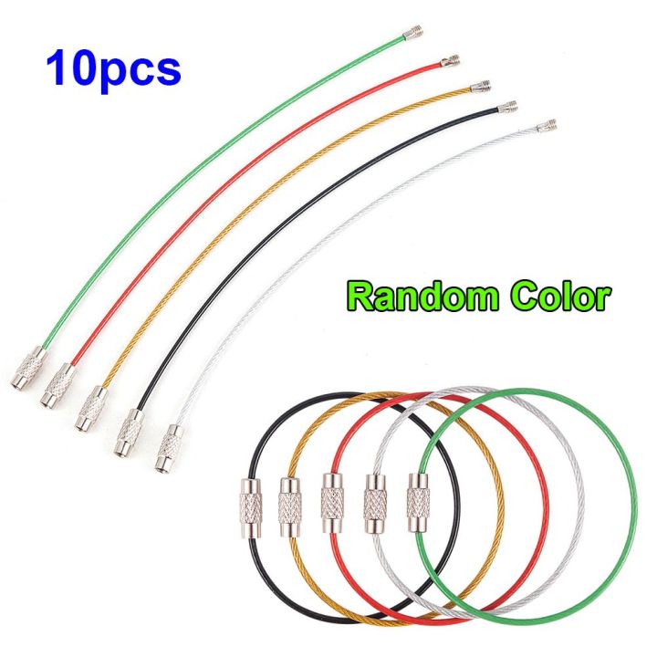 scape-10ชิ้นอุปกรณ์ตั้งแคมป์กับอุปกรณ์เกลียวล็อคพวงกุญแจสแตนเลสสตีลยางมัดแบบเชือกพวงกุณแจที่ยึดกุญแจวงกลม