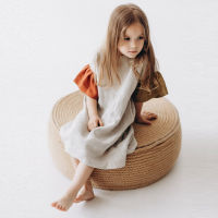 Girls Natural Linen Patchwork Dress Summer New Baby Kids Flare Sleeve Casual Cotton And Linen Dresses Childrens Clothing TZ045