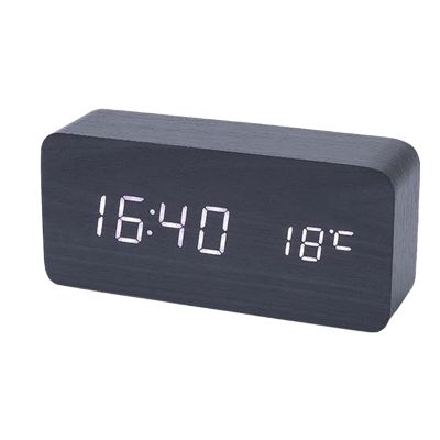 Wooden Digital Alarm Clock, LED Alarm Clock with Temperature Desk Clocks for Office, Bedside Clock