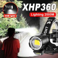 2023ไฟหน้าพลังสูง XHP360โคมไฟหัวชาร์จซ้ำได้ LED ไฟหน้าไฟสูงตะเกียงตั้งแคมป์ USB ไฟฉายรัดศีรษะใหม่ล่าสุด