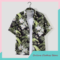 Men T Shirt Summer Hawaii Cardigan Lapel Short Sleeve Tops Quick Dry Loose Printing Beach Shirt