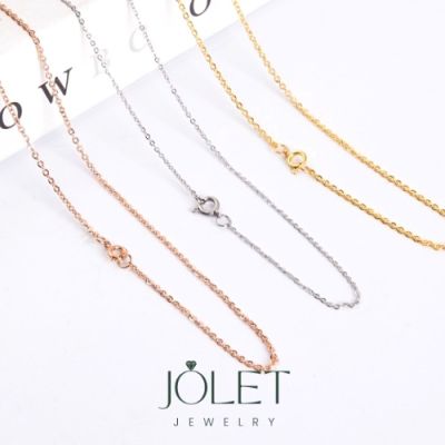 jolet สร้อยคอลายโซ่ ตะขอห่วงกลม หนา1.2 และ1.5 mm สร้อยคอสีเงิน สีพิ้งโกล สีทอง สแตนเลสแท้ โดนสารเคมีได้ไม่ลอกไม่ดำของขว