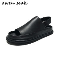 【CW】2018 Owen Seak New Men Rome Gladiatus Sandals Shoes Flip Flops Luxury Trainers Leather Men Owen Buckle Strap Sandals Black