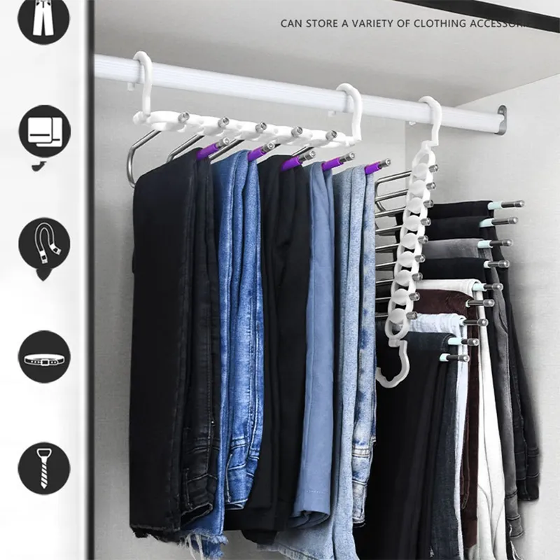 ROBOT-GXG Pants Hanger Rack - 5 Layers Pants Hanger S-Shape Trousers Hanger  Stainless Steel Clothes Hangers Closet Storage Organizer Space Saving for Pants  Jeans Scarf Hanging - Walmart.com