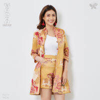 Woman Long Jacket - Mythical Tale เสื้อแจ็คเก็ตยาวสำหรับผู้หญิงจากผ้าพิมพ์ลายมังกรหงส์ สวมใส่สบายด้วยเนื้อผ้า Cotton Satin