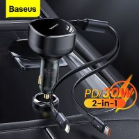 Baseus 30W USB Car Charger Type C Quick Charge PD 20W Fast Charging Charger For iPhone 13 12 Pro 2 in 1 With Retractable Cable