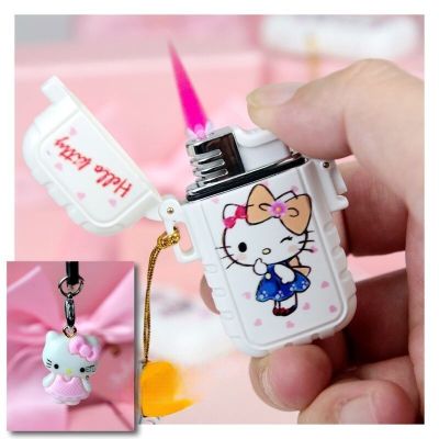 ZZOOI Sanrio Anime Hello Kitty Windproof Luminous Lighter Kuromi Waterproof Lighter Kawaii Pendant Lighter Fast Delivery