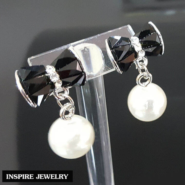 inspire-jewelry-ต่างหูมุกแฟชั่น-ประดับโบว์คริสตรัล-ขนาด-2cm-น่ารัก