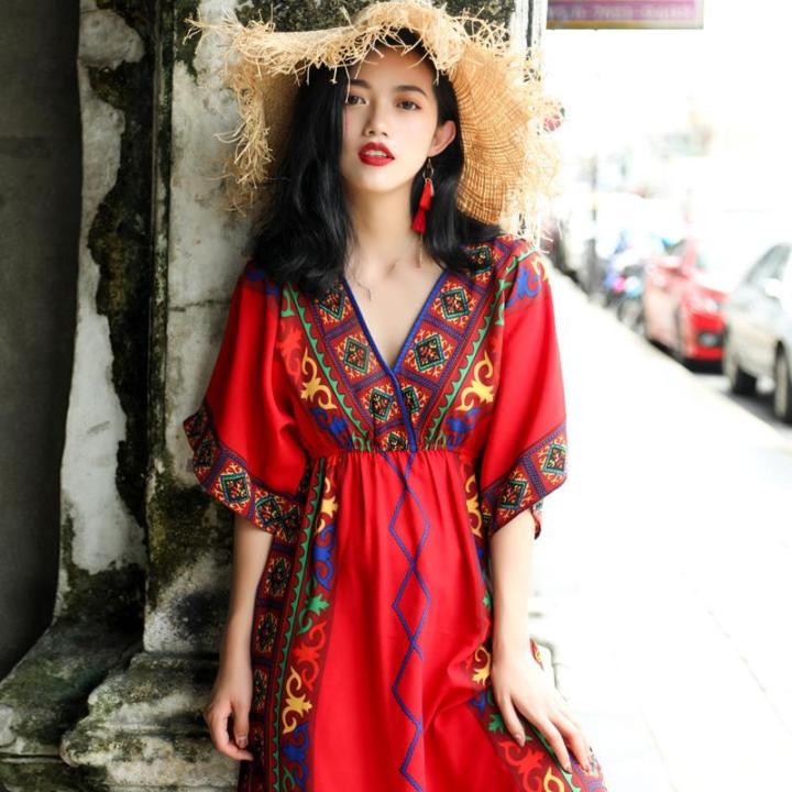 Mua Váy Boho Vintage Đỏ Hoạ Tiết Thêu  Tiki