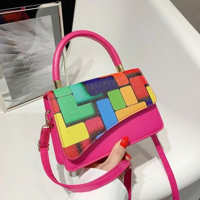 [COD] ladies bags square bag 2022 new rainbow personality shoulder simple casual portable messenger