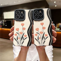 PU นิ่มเคสขาตั้งสำหรับ IPhone7 8 Plus XR XS Max เคส11 12 13 14 Pro Max ฝาหลังดอกทิวลิปหรูหราซิลิโคนเคสโทรศัพท์กันกระแทก