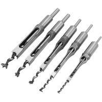 5Pcs Square Hole Drill Bits Wood Mortising Chisel Set Woodworking Twist Drill Kits Mortising Hole Drills