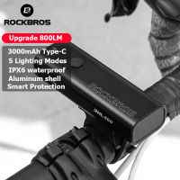 ROCKBROS IPX6ไฟหน้ารถจักรยานกันน้ำ800LM ไฟหน้าจักรยาน3000MAh ไฟฉายแรงสูงอุปกรณ์จักรยานบนถนน MTB ปั่นจักรยานสำหรับกลางคืน