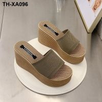 diamond cool sandals women wedges slippers female straw thick bottom platform shoes outside 2023 new high heels