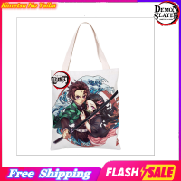 Demon Slayer กระเป๋าสะพายไหล่ Kimetsu No Yaiba Portable Canvas Tote Bag Kamado Nezuko Kamado Tanjirou Reusable Shopping Shoulder Bag