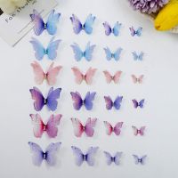 100pcs Gradient Color Organza Fabric Butterfly Appliques 50mm Translucent Chiffon Butterfly For Party Decor Doll Embellishment