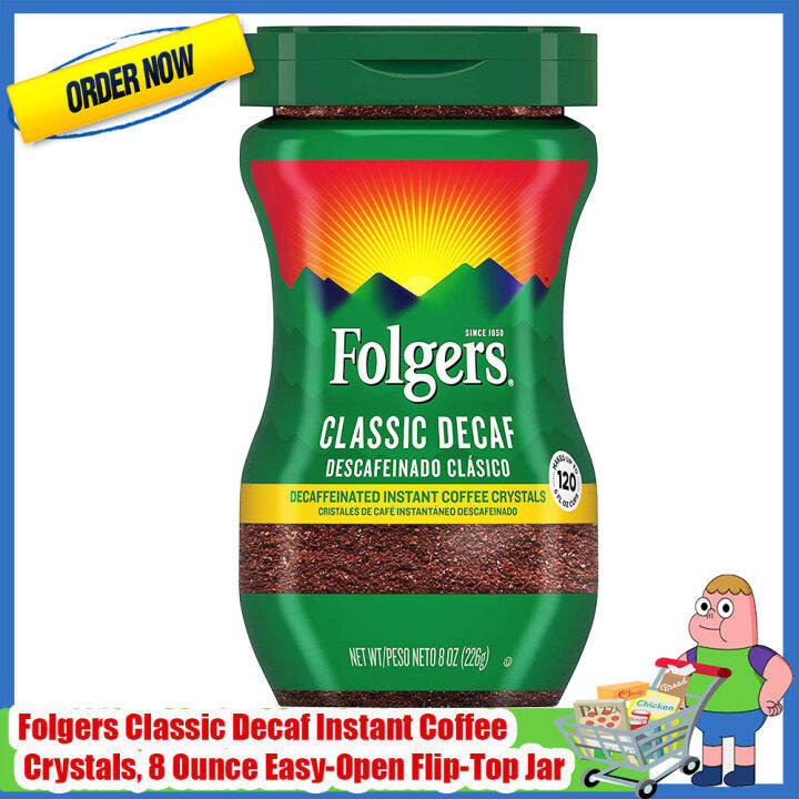 Folgers Classic Decaf Instant Coffee Crystals, 8 Ounce Easy-Open Flip ...