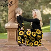 【YF】 ZAFILLE Mother Kids Dress Family Matching Outfits and Daughter Clothes Antumn Winter Sunflower Mom