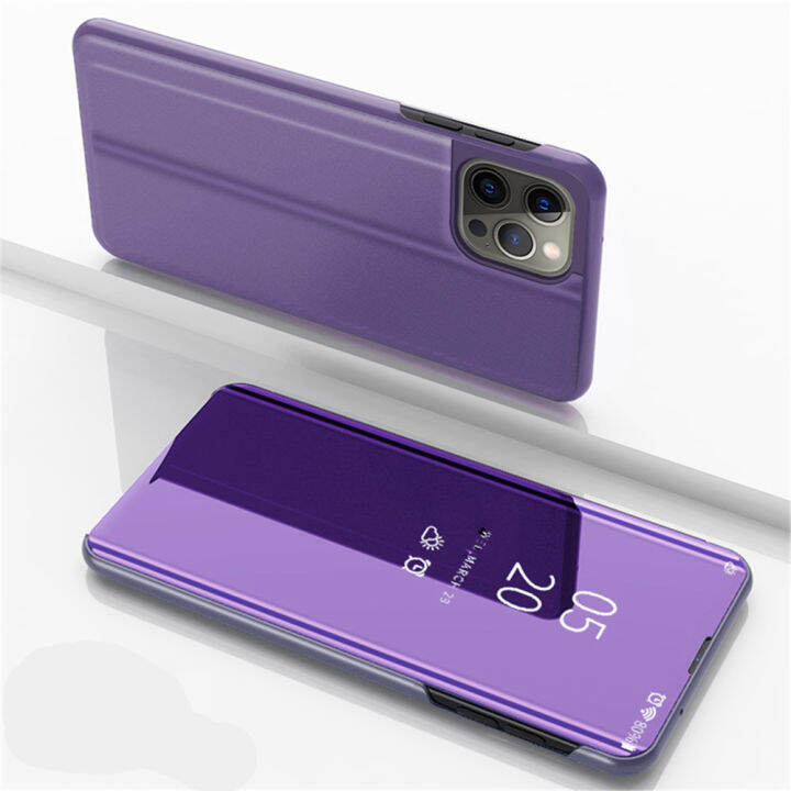 fashion2023ultra-thin-mirror-flip-kickstand-ฝาครอบหนังสำหรับ-14-max-pro-case-กล้องป้องกันกันกระแทกเคสศัพท์-coque-fundas