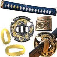 Japanese Samurai Sword Katana/Wakizashi/Tanto Guard Accessory Set Kirsite Dragon Tsuba Menuki Fuchi Kashira Handle Habaki Seppa