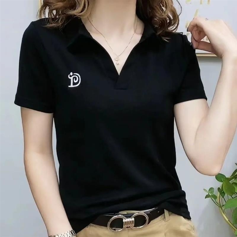 ▫  Short sleeved t-shirt for women, upscale women's style, age reducing top, high-end foreign style, natural design, and niche V-neck