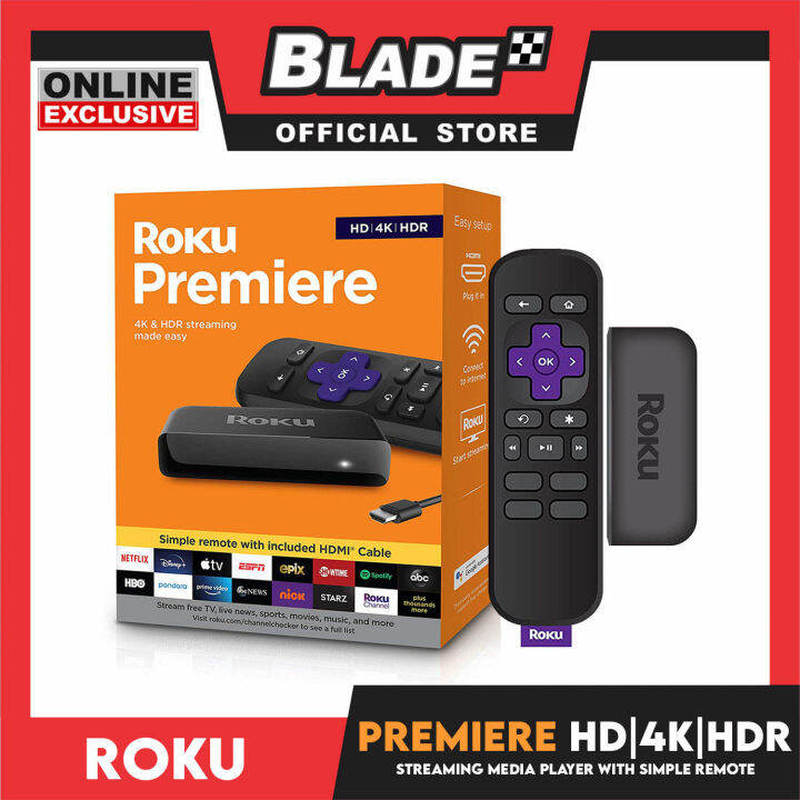 Roku Premiere | 4K/HDR Streaming Media Player with Premium High Speed HDMI  Cable and Simple Remote