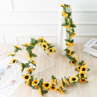 2.5M Yellow Sunflower Vine Hanging Artificial Flowers Garland Leaves Fake Silk Flowers For Party Wedding Home Decoration