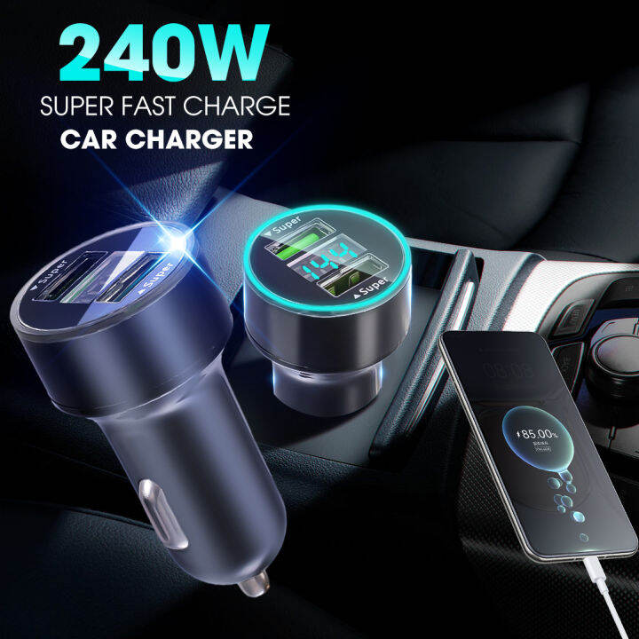 240W Digital Display Dual Super Fast Charge Car Charger | Lazada