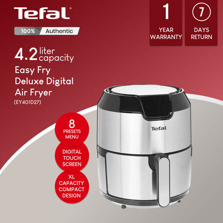 Tefal 4.2L Easy Fry Deluxe Digital Air Fryer XL Size EY401D27 (Silver ...