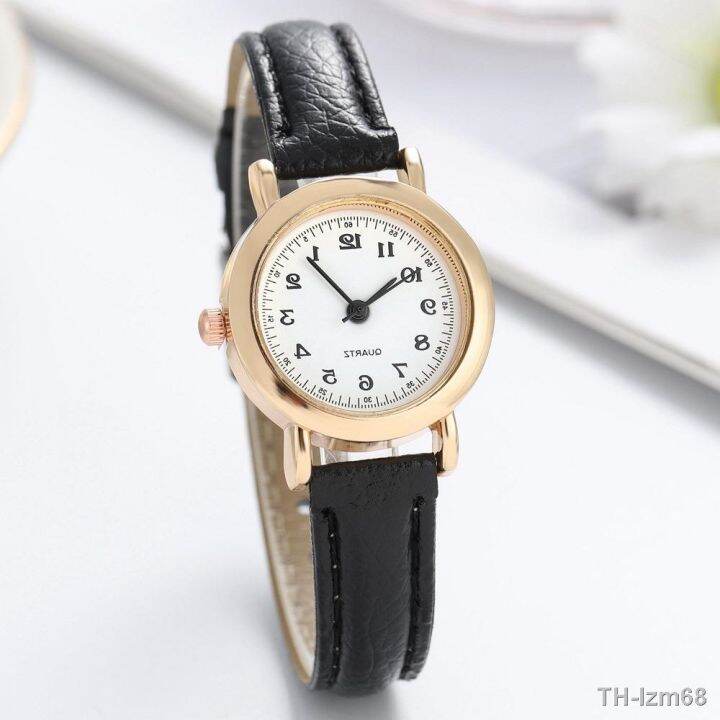 2023-belt-round-small-dial-fashionable-lady-wrist-watch-simple-atmospheric-quartz-digital-time-table