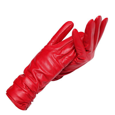 Light gray women leather gloves, sheepskin gloves female,best-selling womens winter mittens,Genuine Leather gloves women-2081