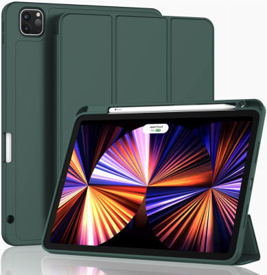 ZryXal New iPad Pro 11 Inch Case 2021(3rd Gen)/2020(2nd Gen) with Pencil Holder,Smart iPad Case [Support Touch ID and Auto Wake/Sleep] with Auto 2nd Gen Pencil Charging (Midnight Green)