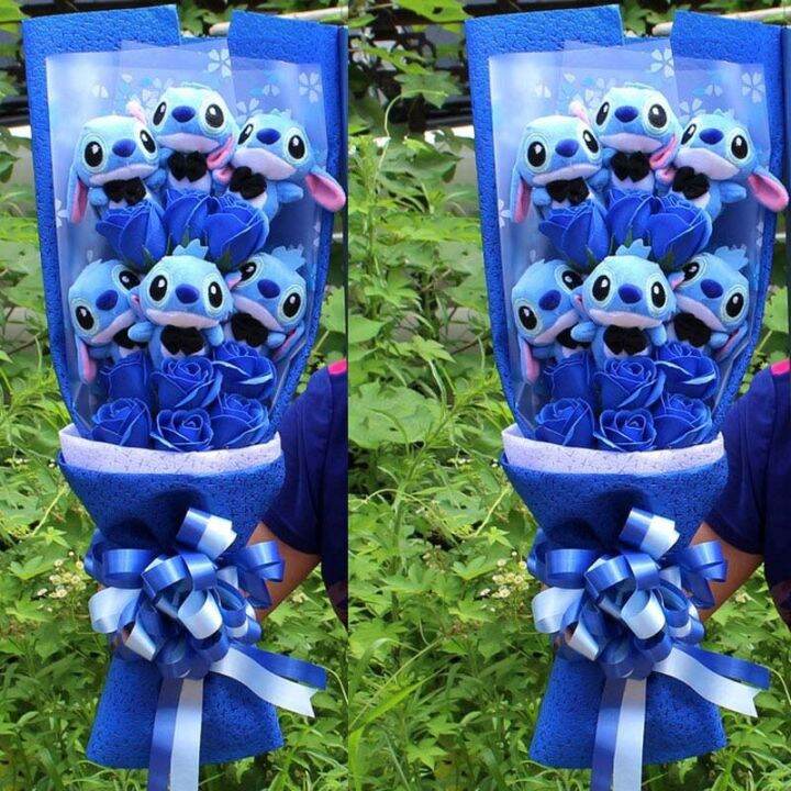 ส่งของตก-lilo-stitch-การ์ตูนตุ๊กตาผ้ากำมะหยี่ของเล่นกุหลาบช่อดอกไม้ช่อด้วยของขวัญปาร์ตี้ดอกไม้งานปลอมแต่งงาน